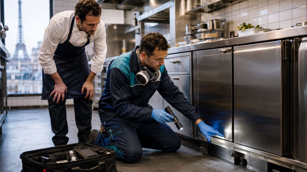 Intervention de lutte anti-nuisibles dans la cuisine professionnelle d’un restaurant à Paris