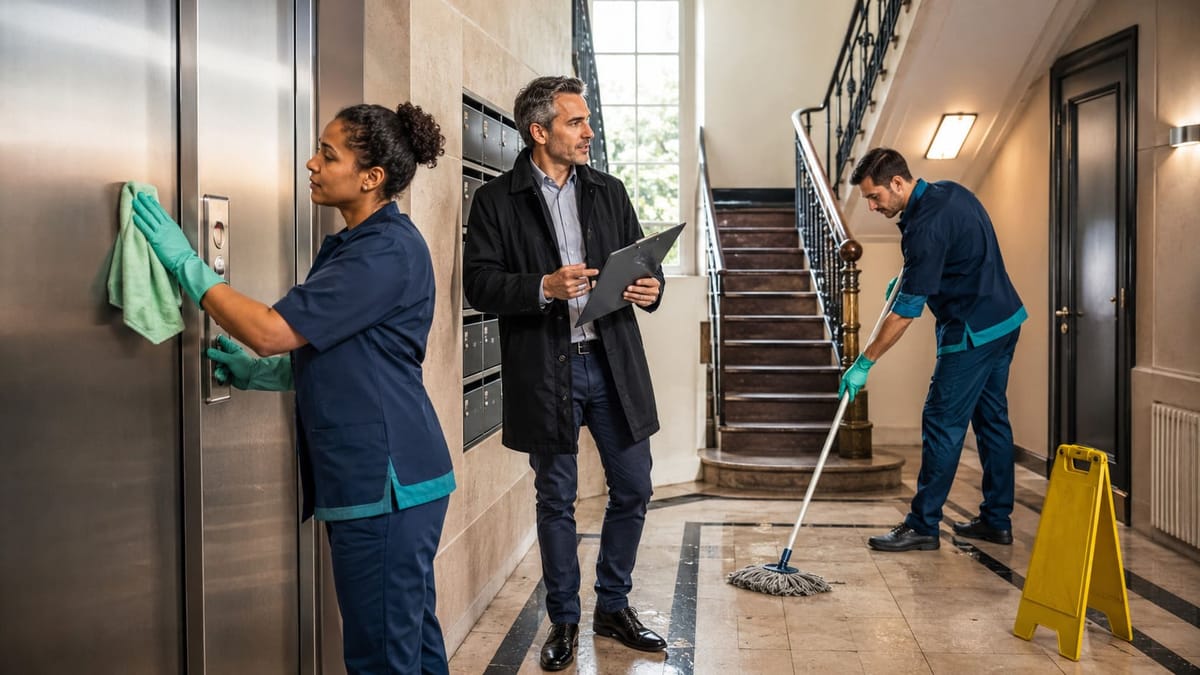 Entretien des parties communes d’une copropriété : hall, ascenseur et escalier, sous le contrôle du gestionnaire